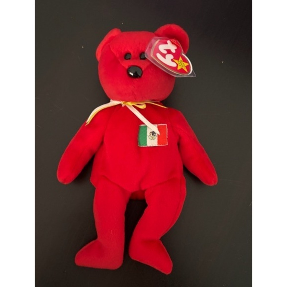 Ty Beanie Baby Osito the Bear Red Mexico Flag Plush 1999 Collectible 8.5 inch